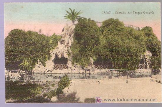 Cartoline: TARJETA POSTAL DE CADIZ. CASCADA DEL PARQUE GENOVES.