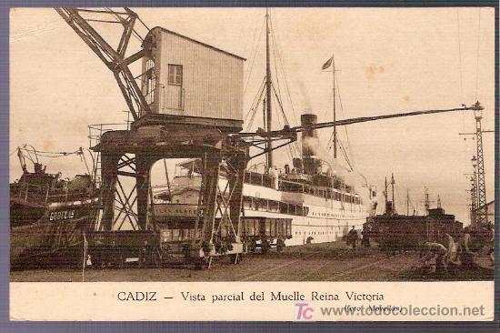 Postcards: TARJETA POSTAL DE CADIZ. VISTA PARCIAL DEL MUELLE REINA VICTORIA. FOT.MOVELLAN.HUECOGRABADO - MUMBRU
