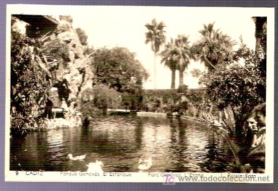 Postcards: TARJETA POSTAL DE CADIZ. N&ordm; 9. PARQUE GENOVES. EL ESTANQUE. L. ROISIN FOTO.