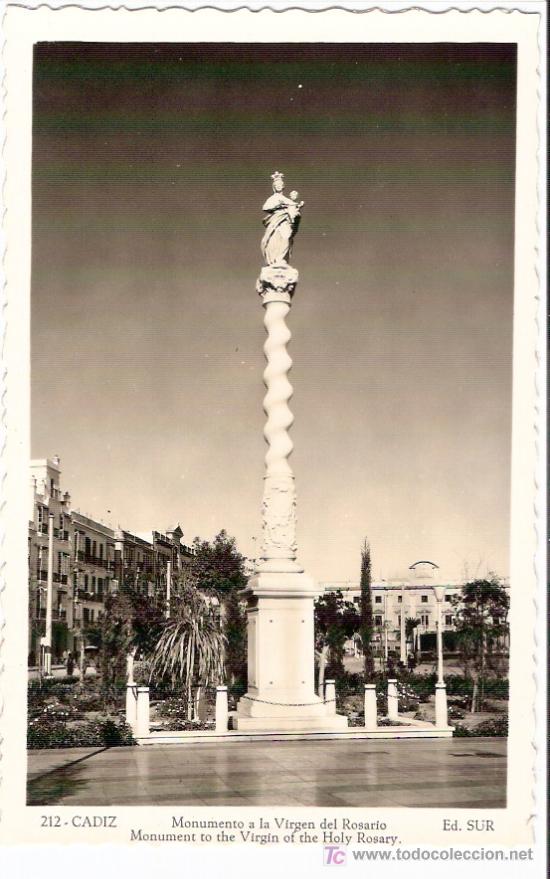 Postcards: TARJETA POSTAL DE CADIZ. N&ordm; 212. MONUMENTO A LA VIRGEN DEL ROSARIO. ED. SUR.