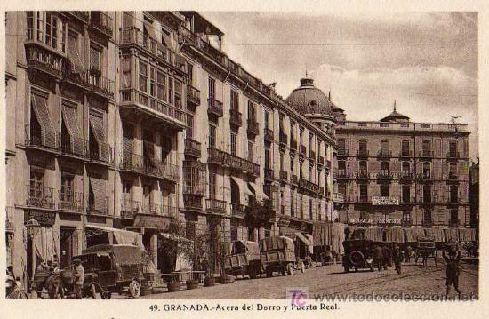 Postales: GRANADA ACERA DEL DARRO Y PUERTA REAL - Foto 1