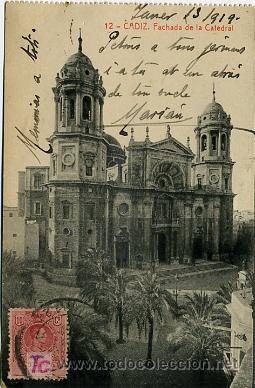 Postales: C&Aacute;DIZ. FACHADA DE LA CATEDRAL. ED. THOMAS. - Foto 1