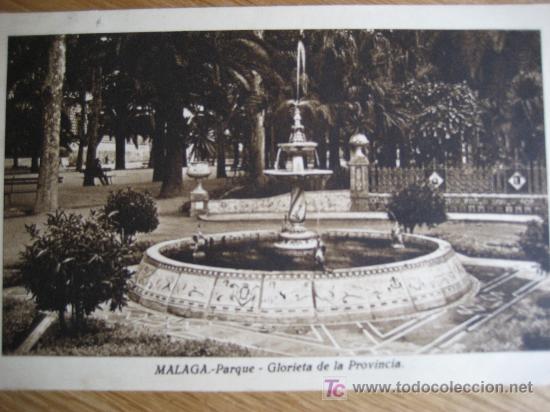 Postales: Malaga. Parque - Glorieta de la Provincia. L .Roisin . Circulada 1934
