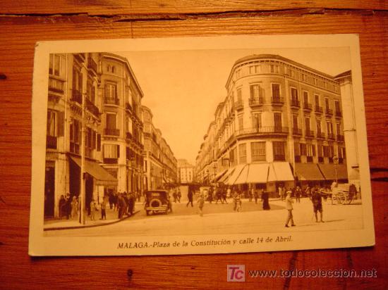 Postales: Postal de Malaga Plaza de la Constituci&oacute;n y calle 14 de Abril