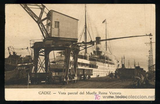 Postkarten: TARJETA POSTAL CADIZ, VISTA PARCIAL DEL MUELLE REINA VICTORIA, FOT. MOVELLAN