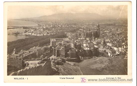 Postales: TARJETA POSTAL DE MALAGA. N&ordm; 1. VISTA GENERAL. ED. ARRIBAS.