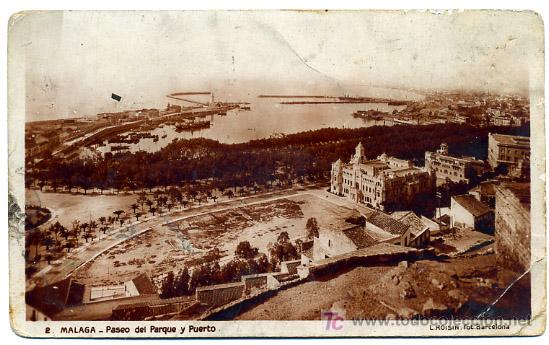Postales: MALAGA, PASEO DEL PARQUE Y PUERTO,               P18447