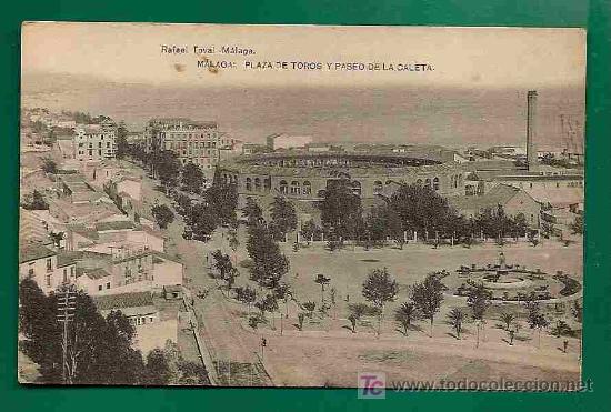 Postcards: MALAGA TARJETA POSTAL sin usar PLAZA DE TOROS y PASEO CALETA - Pub. RAFAEL TOVAL -Fototipia HAUSER