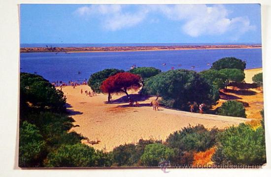 Postales: 13-CARTAYA-HUELVA.PLAYA DEL ROMPIDO.Circulada en el a&ntilde;o 77,esta un poco manchada por detras.