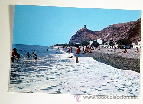 Postales: LA MAMOLA-COSTA DEL SOL.GRANADA.PLAYA Y TORRE DEL CANTOR.No circulada.