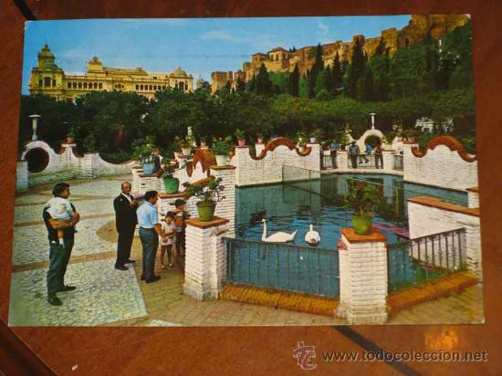 Postales: ANTIGUA FOTO POSTAL DE MALAGA, ESTANQUE DEL PARQUE - CIRCULADA - INTER BURGOS