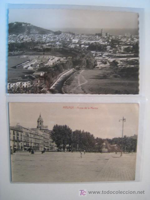 Postales: MALAGA: VISTA PACIAL + ACERA MARINA. LOTE 2 POSTALES