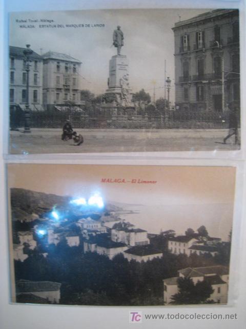 Postales: MALAGA: ESTATUA MARQUES LARIOS + LIMONAR. LOTE 2 POSTALES
