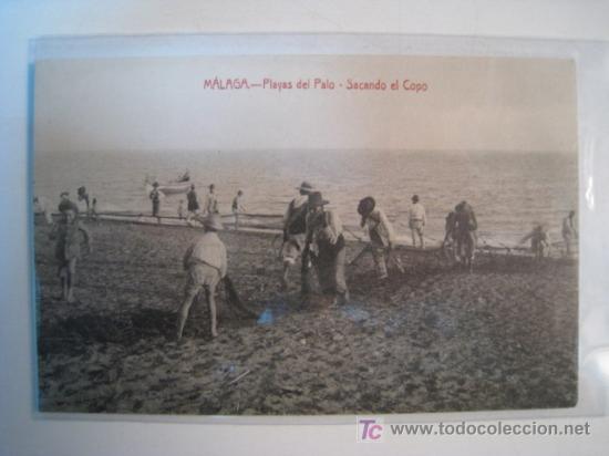 Postales: POSTAL ANTIGUA MALAGA: PLAYAS PALO. SACANDO COPO