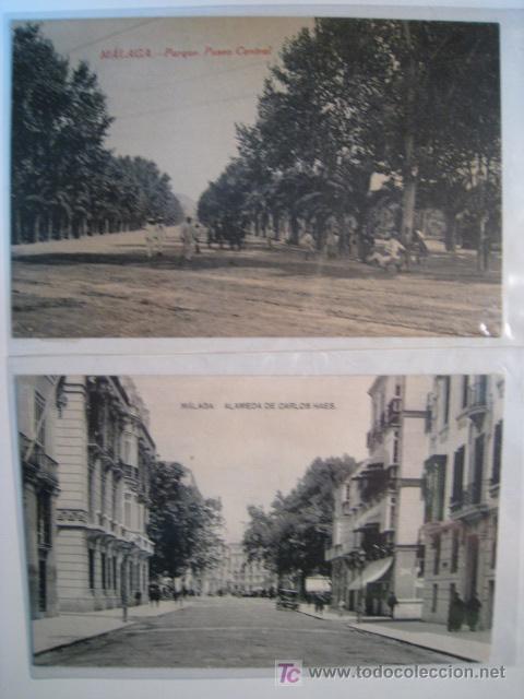 Postales: Lote 2 postales antiguas MALAGA (parque,alameda)