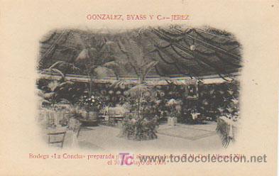 Postales: GONZALEZ, BYASS Y C&ordf; JEREZ.BODEGA LA CONCHA, PREPARADA PARA EL ALMUERZO A ALFONSO XIII . (ED. MATEU)