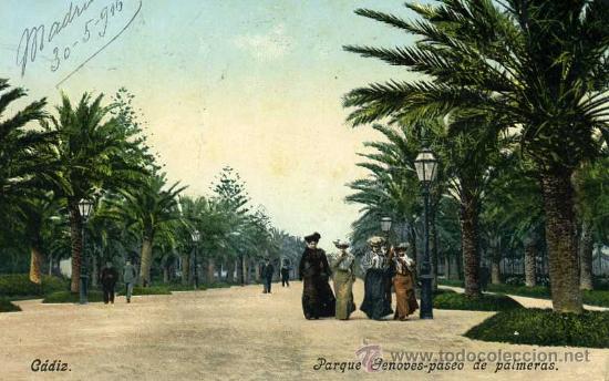 Postales: POSTAL ANTIGUA DE CADIZ. PARQUE GENOVES - PASEO DE PALMERAS P/ ANC-059