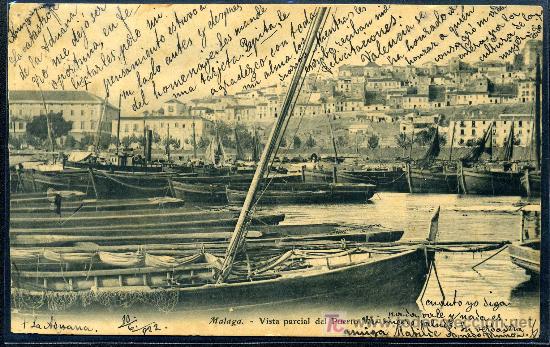 Cartoline: MALAGA ( Andaluc&iacute;a ) : Sin marca de Editor - Vista parcial del Puerto ( Anterior a 1905 ).