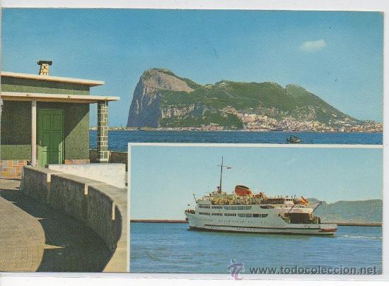 Postales: TARJETA POSTAL DE LA LINEA DE LA CONCEPCION PE&Ntilde;ON DE GIBRALTAR Y TRANSBORDADOR VICTORIA BARCO CADIZ