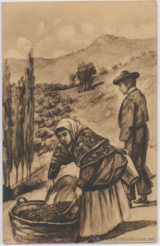 Postales: TARJETA POSTAL DE JAEN DIBUJO DE JAENESES RECOLECTANDO