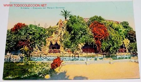 Postales: ANTIGUA POSTAL CADIZ - CASCADA DEL PARQUE GENOVES - NO CIRCULADA.