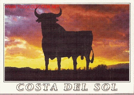 Postales: Postal de la Costa del Sol con el t&iacute;pico toro de Osborne. - Foto 1