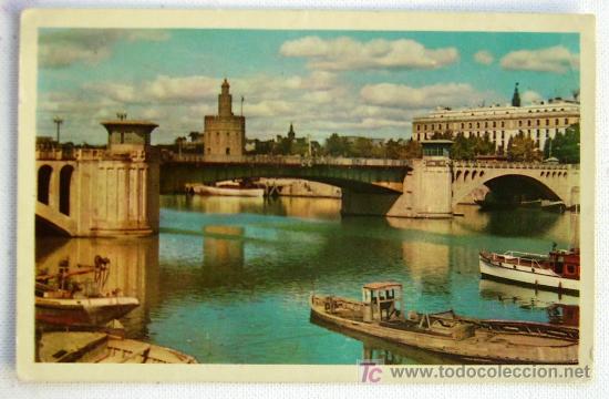 Postales: POSTAL PUENTE DE SAN TELMO Y TORRE DEL ORO SEVILLA