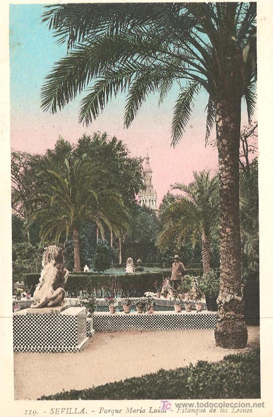 Postkarten: SEVILLA, PARQUE DE MARIA LUISA, ESTANQUE DE LOS LEONES - L. ROISIN FOT. N&ordm; 119