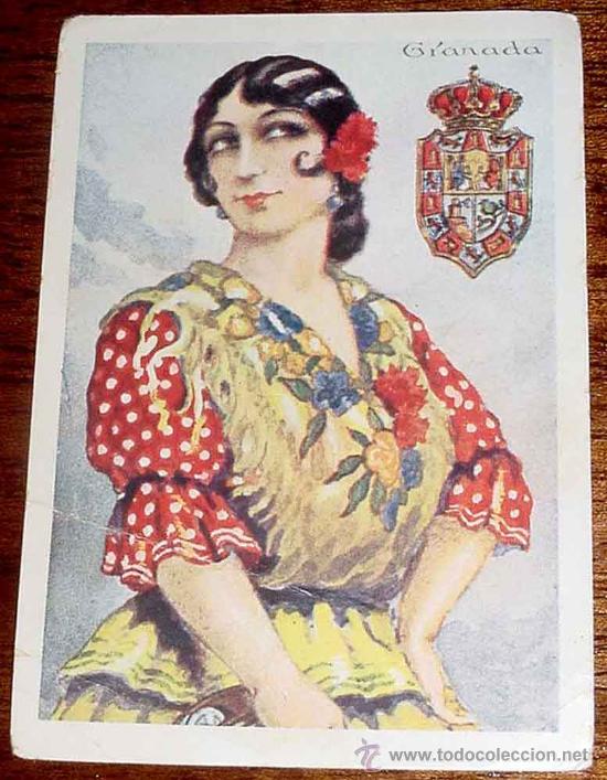 Postais: ANTIGUA CROMO DE CHOCOLATE AMATLLER - TRAJE REGIONAL GRANADA - MIDE 11 X 7,5 CMS.