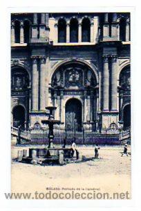 Postales: Malaga. portada de la Catedral.  Hauser y Menet. Sin circular. reverso dividido.