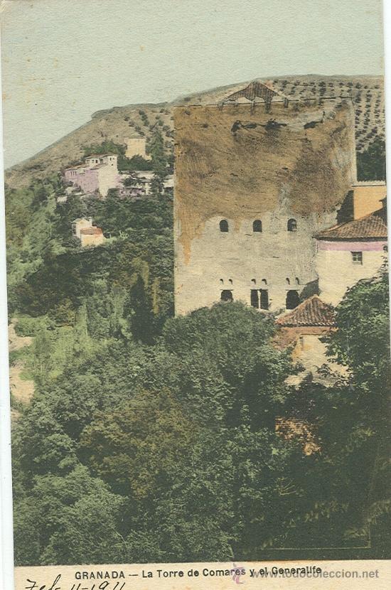 Postales: GRANADA. LA TORRE DE COMARES Y EL GENERALIFE. A&Ntilde;O 1911. - Foto 1