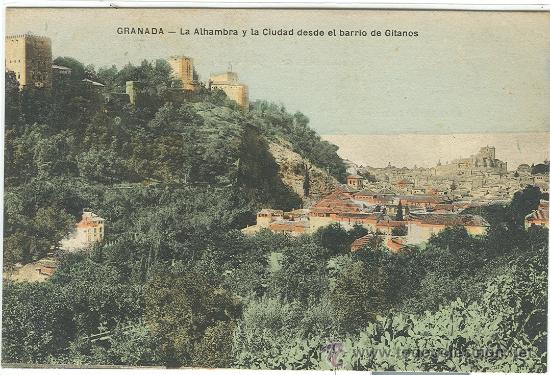 Postales: GRANADA. LA ALHAMBRA Y LA CIUDAD DESDE EL BALCON DE GITANOS. - Foto 1