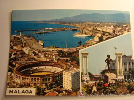 Postales: malaga puerto y plaza de queipo de llano