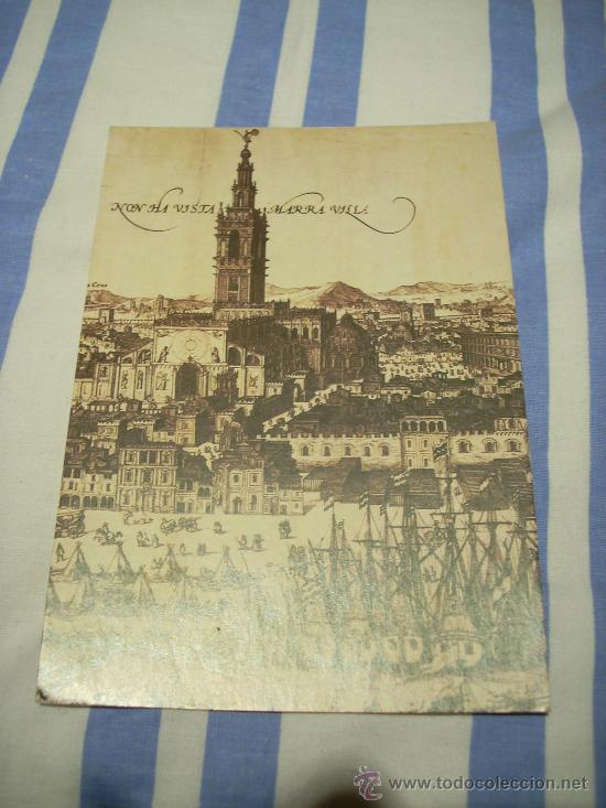 Cartoline: 'La Giralda y el puerto de Sevilla en 1617'. Reproducci&oacute;n de grabado antiguo.
