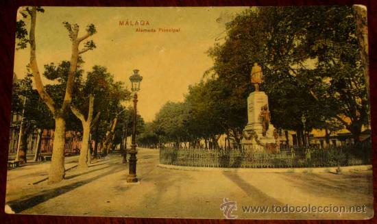 Postales: ANTIGUA POSTAL DE MALAGA - ALAMEDA PRINCIPAL - ED. DOMINGO DEL RIO - CIRCULADA - CON DESPERFECTOS.