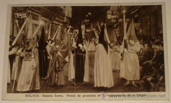 Postales: ANTIGUA POSTAL DE LA SEMANA SANTA DE MALAGA - FRENTE DE PROCESION DE LA ARCHICOFRADIA DE LA SANGRE -