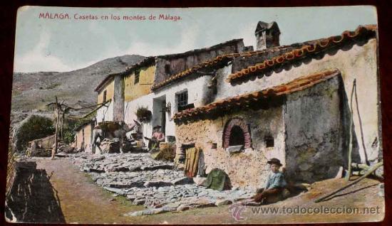 Postales: ANTIGUA POSTAL DE MALAGA - CASETAS EN LOS MONTES DE MALAGA -  CIRCULADA - ED. THOMAS.