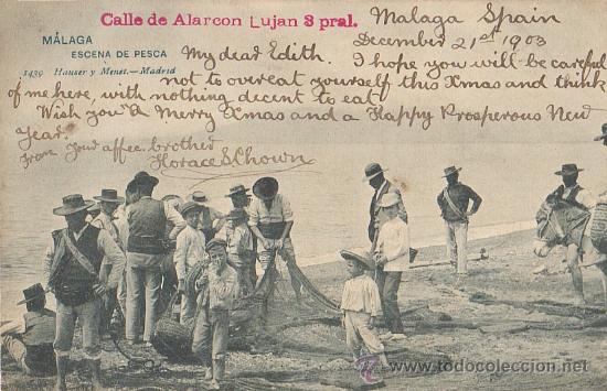 Postales: 1903 - MALAGA - ESCENA DE PESCA.