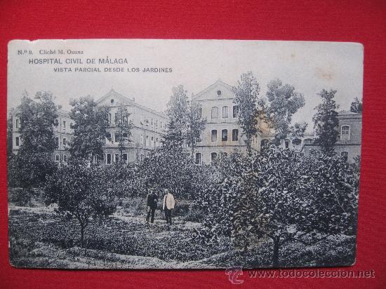 Postales: MALAGA - HOSPITAL CIVIL - VISTA PARCIAL DESDE LOS JARDINES