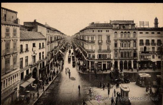 Postales: MALAGA : Plaza de la Constituci&oacute;n y Calle de Larios