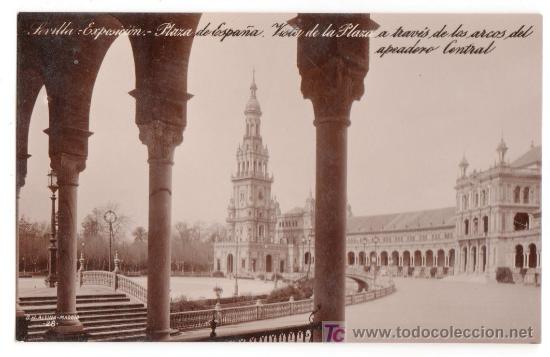 Postais: TARJETA POSTAL DE SEVILLA.PLAZA DE ESPA&Ntilde;A,EXPOSICION. G.H. ALSINA N&ordm; 28. MARGARA