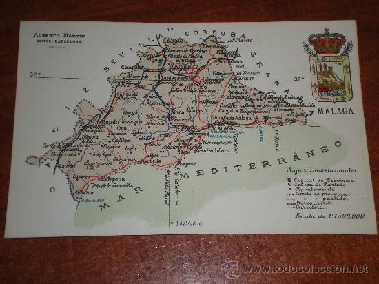 Postales: TARJETA POSTAL MAPA DE MALAGA - Foto 1