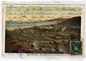 Postales: Malaga. Edificios de la Caleta. Vista desde Santa Catalina. Circulada Reverso sin dividir.
