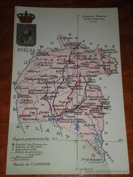 Postales: TARJETA POSTAL MAPA DE HUELVA - Foto 1