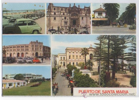 Postales: TARJETA POSTAL DE PUERTO DE SANTA MARIA PLAZA DE TOROS, SEAT 600 CADIZ TORERO