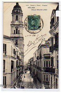 Postales: Malaga. Hauser y Menet. 1423. Calle Molina lario. Serie general. Circulada.