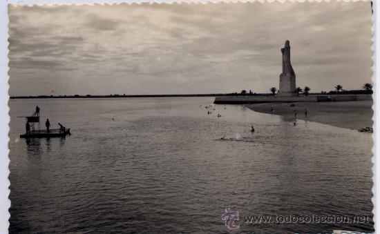 Postales: HUELVA.-MONUMENTO A COL&Oacute;N Y PLAYA PUNTA DEL SEBO.