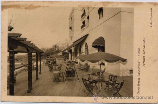 Postales: C&Aacute;DIZ.-GRAN HOTEL ATL&Aacute;NTICO-TERRAZA DEL COMEDOR