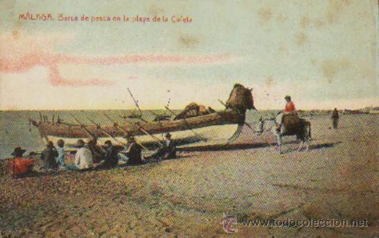 Postales: POSTAL ANTIGUA DE MALAGA. BARCA DE PESCA EN LA PLAYA DE LA CALETA. P-ANMA-008