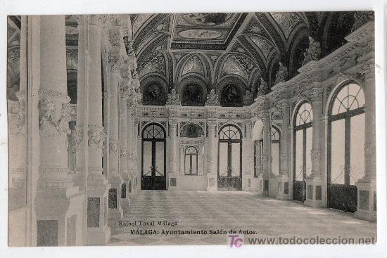 Cartoline: TARJETA POSTAL DE MALAGA. AYUNTAMIENTO SALON DE ACTOS. RAFAEL TOVAL. FOTOTIPIA HAUSER Y MENET